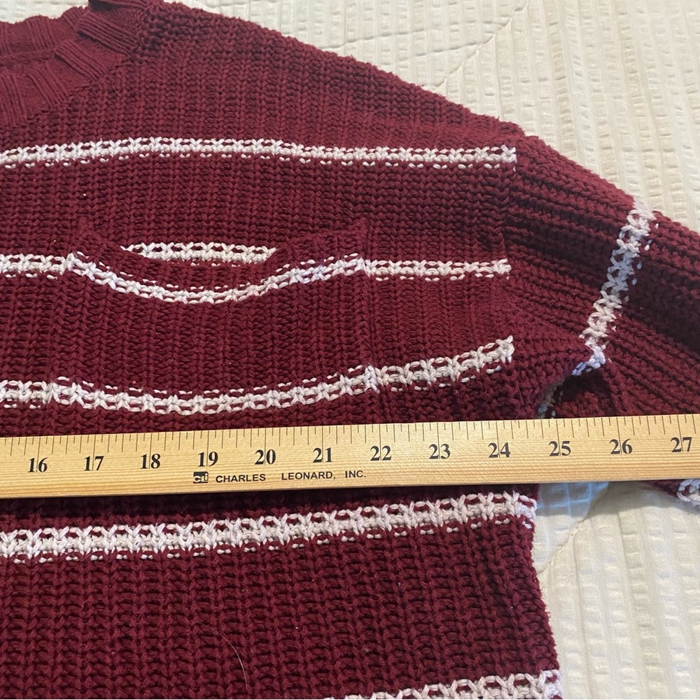 AMERICAN EAGLE knit burgundy white striped boatneck sweater w/ front pocket XL - Picture 6 of 11